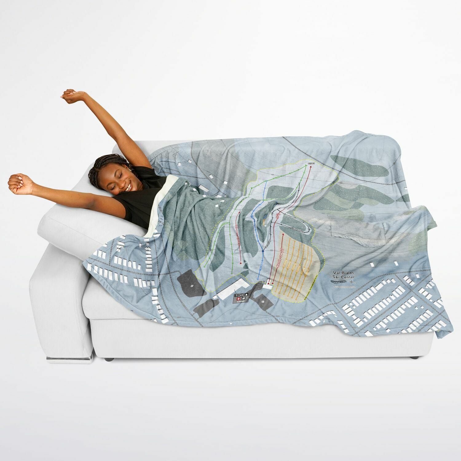 Val Bialas Ski Center, New York Ski Resort Map Flannel Blanket Poncho
