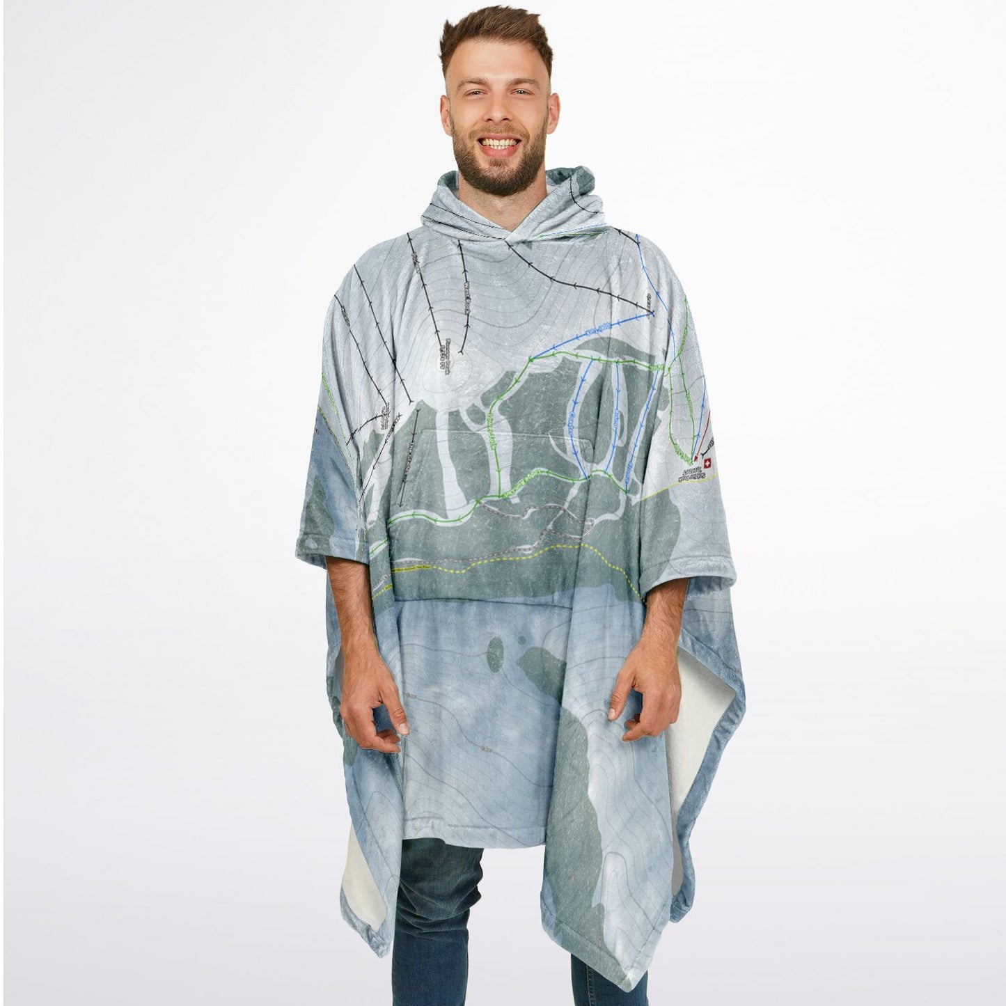 Soldier Mountain, Idaho Ski Resort Map Flannel Blanket Poncho
