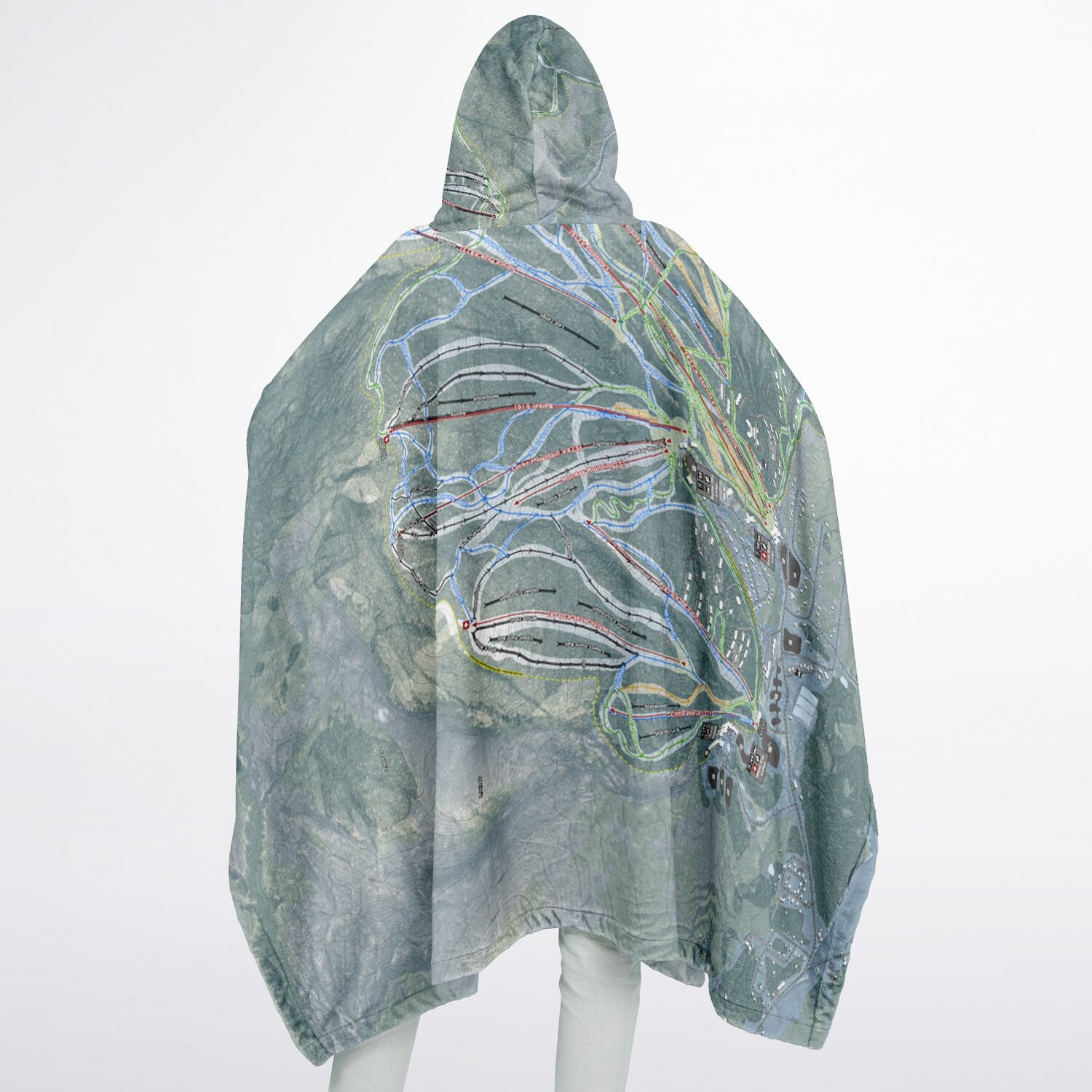 Sunday River, Maine Ski Resort Map Flannel Blanket Poncho