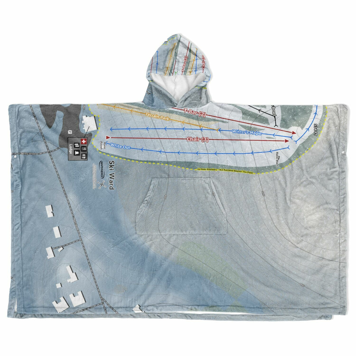 Ski Ward, Massachusetts Ski Resort Map Flannel Blanket Poncho