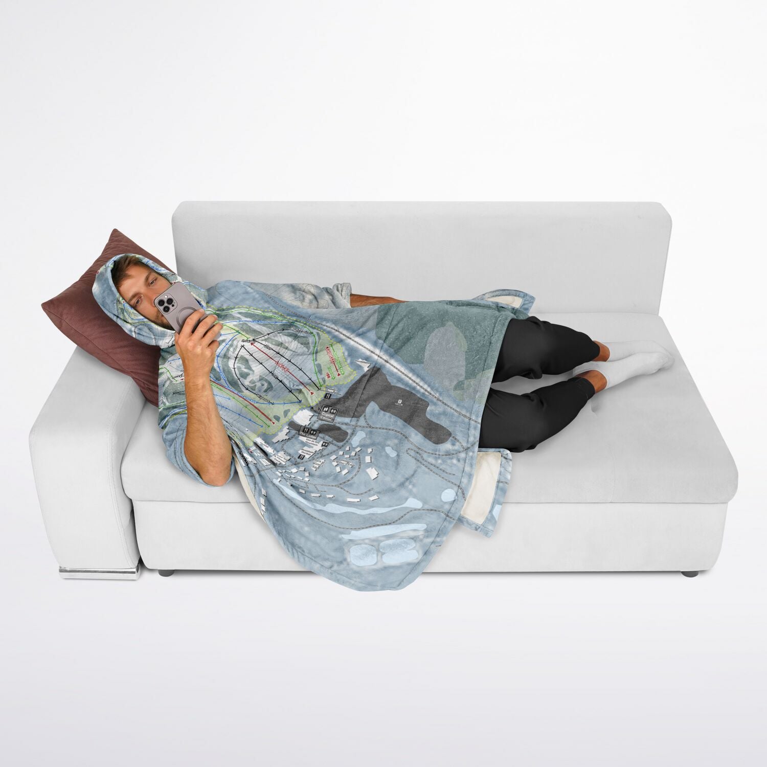 Crystal Mountain, Michigan Ski Resort Map Flannel Blanket Poncho