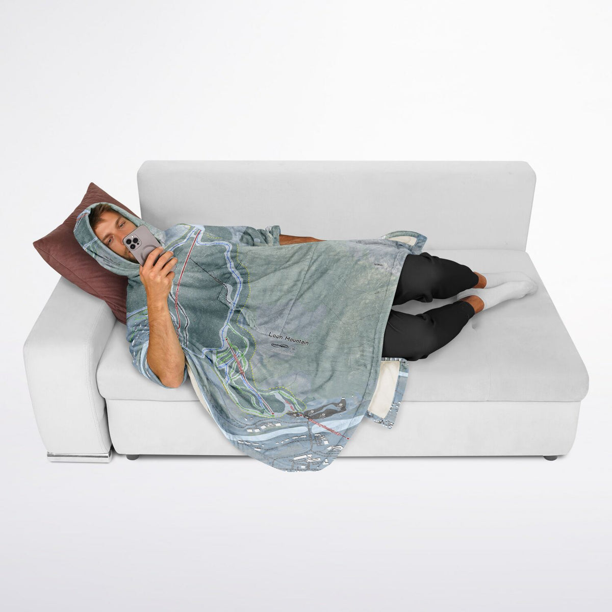 Loon Mountain, New Hampshire Ski Resort Map Flannel Blanket Poncho