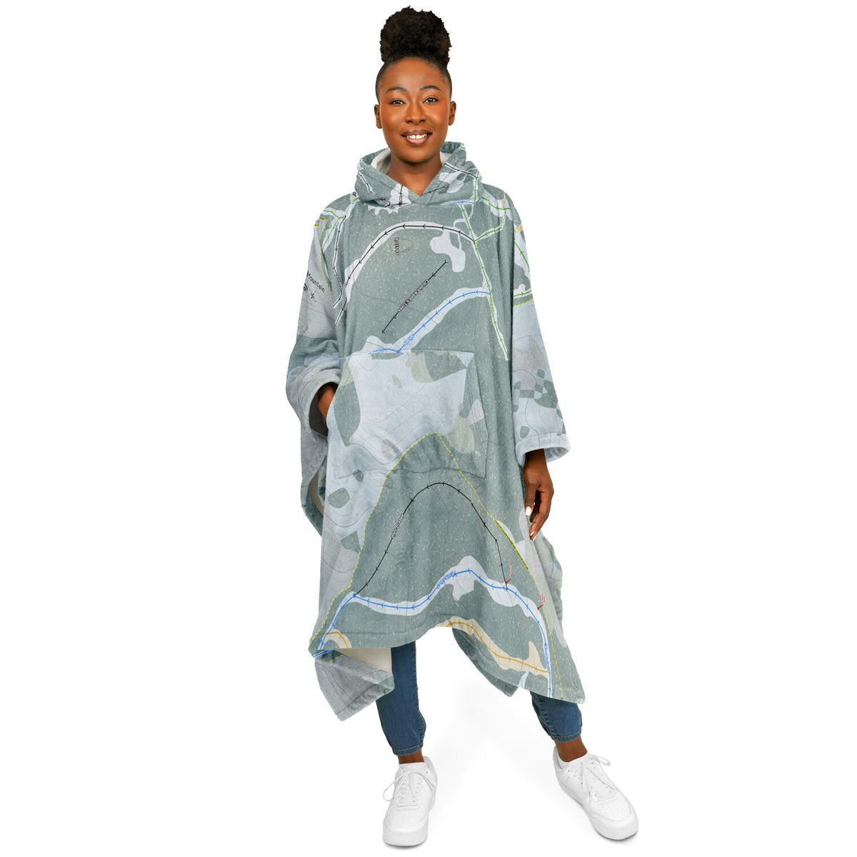 Beaver Mountain, Utah Ski Resort Map Flannel Blanket Poncho