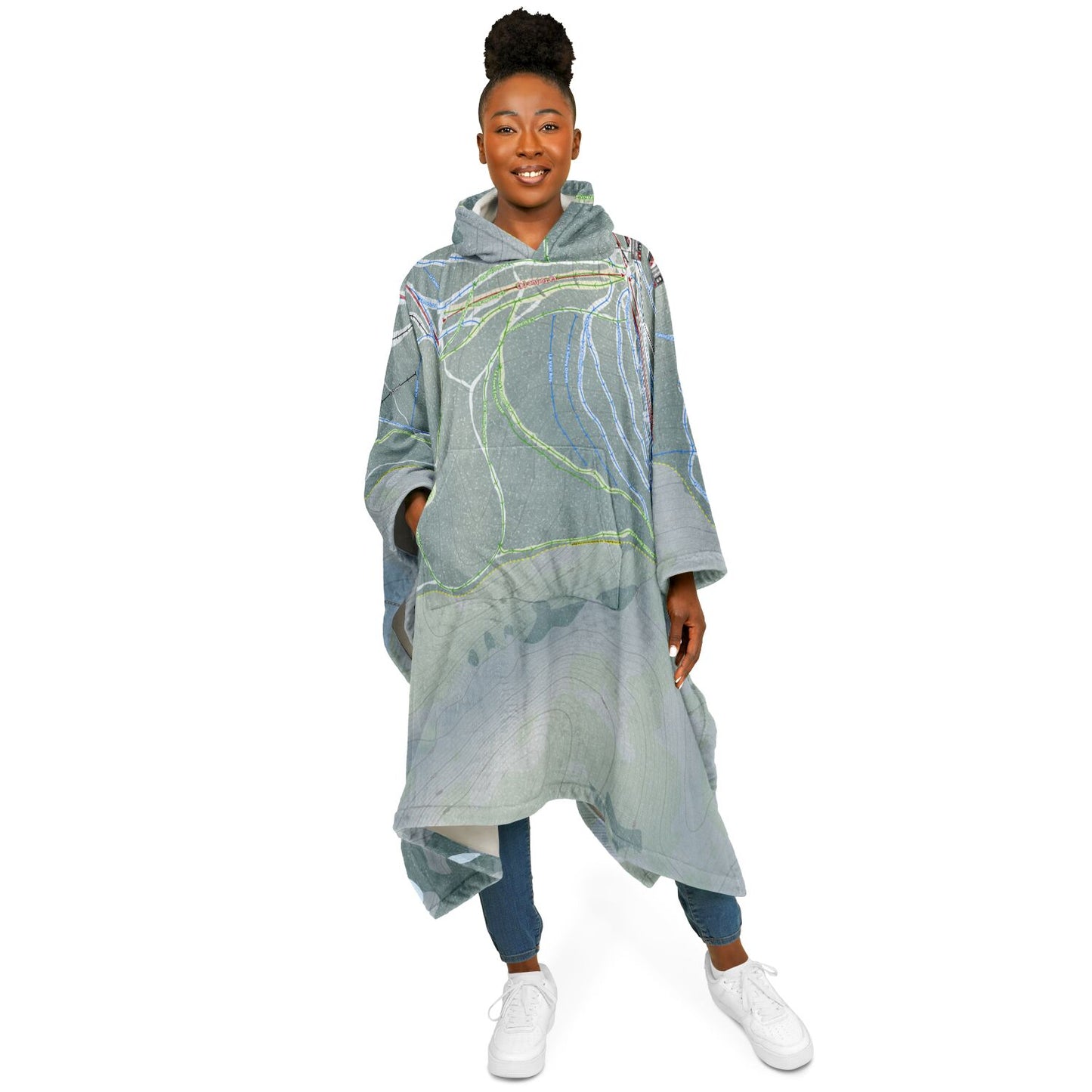 Mont Sainte-Anne, Quebec Ski Resort Map Flannel Blanket Poncho
