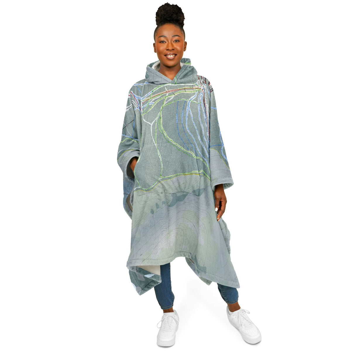 Mont Sainte-Anne, Quebec Ski Resort Map Flannel Blanket Poncho