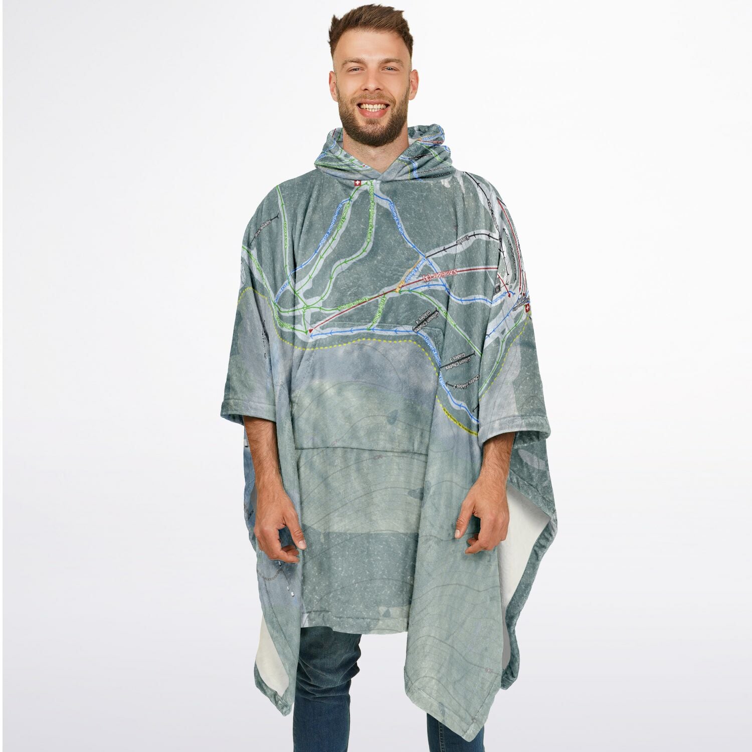 Cranmore Mountain, New Hampshire Ski Resort Map Flannel Blanket Poncho