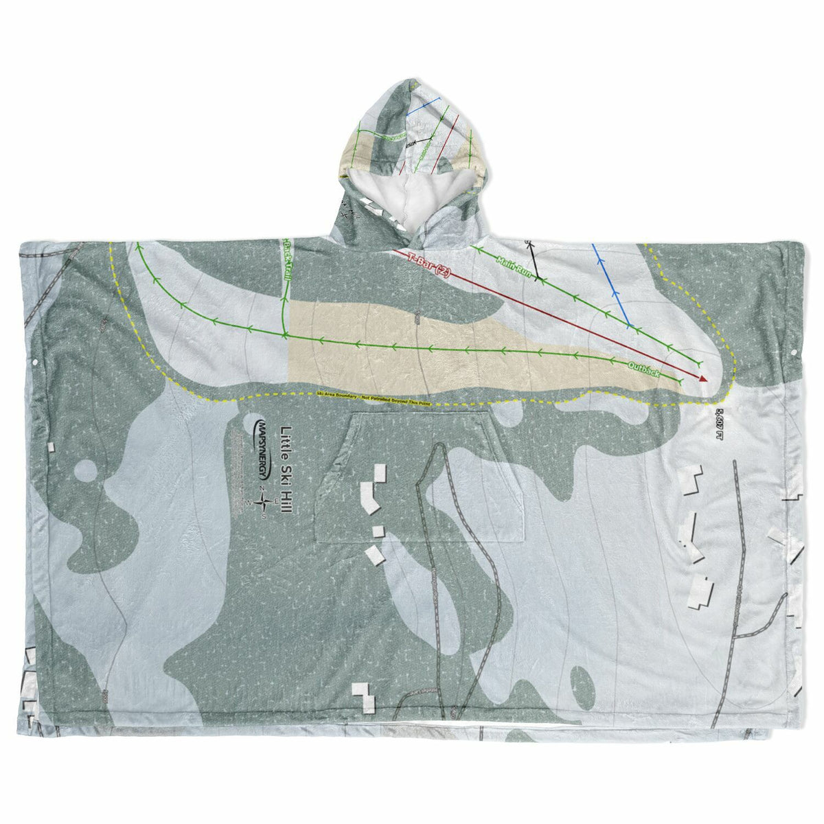 Little Ski Hill, Idaho Ski Resort Map Flannel Blanket Poncho
