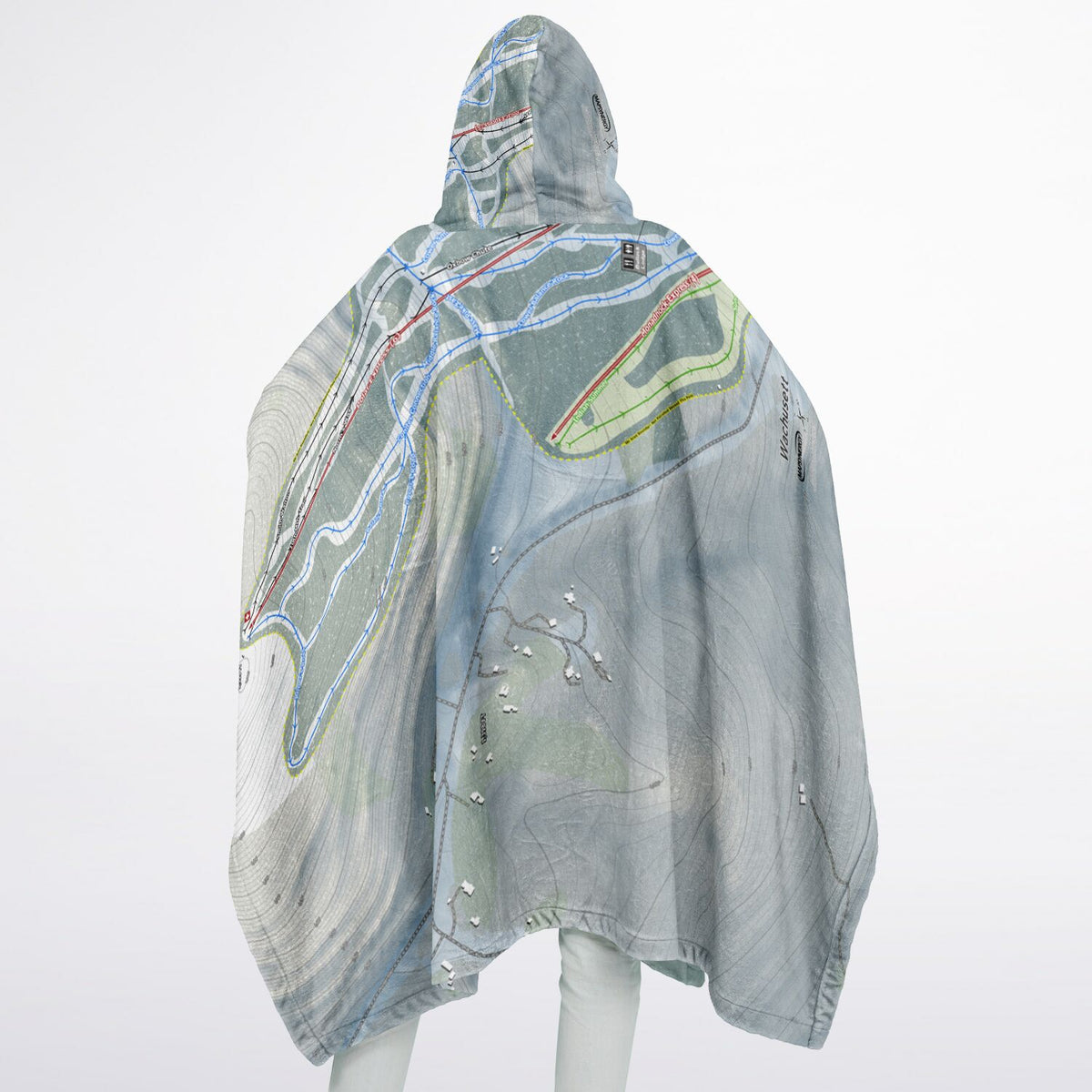 Wachusett Mountain, Massachusetts Ski Resort Map Flannel Blanket Poncho