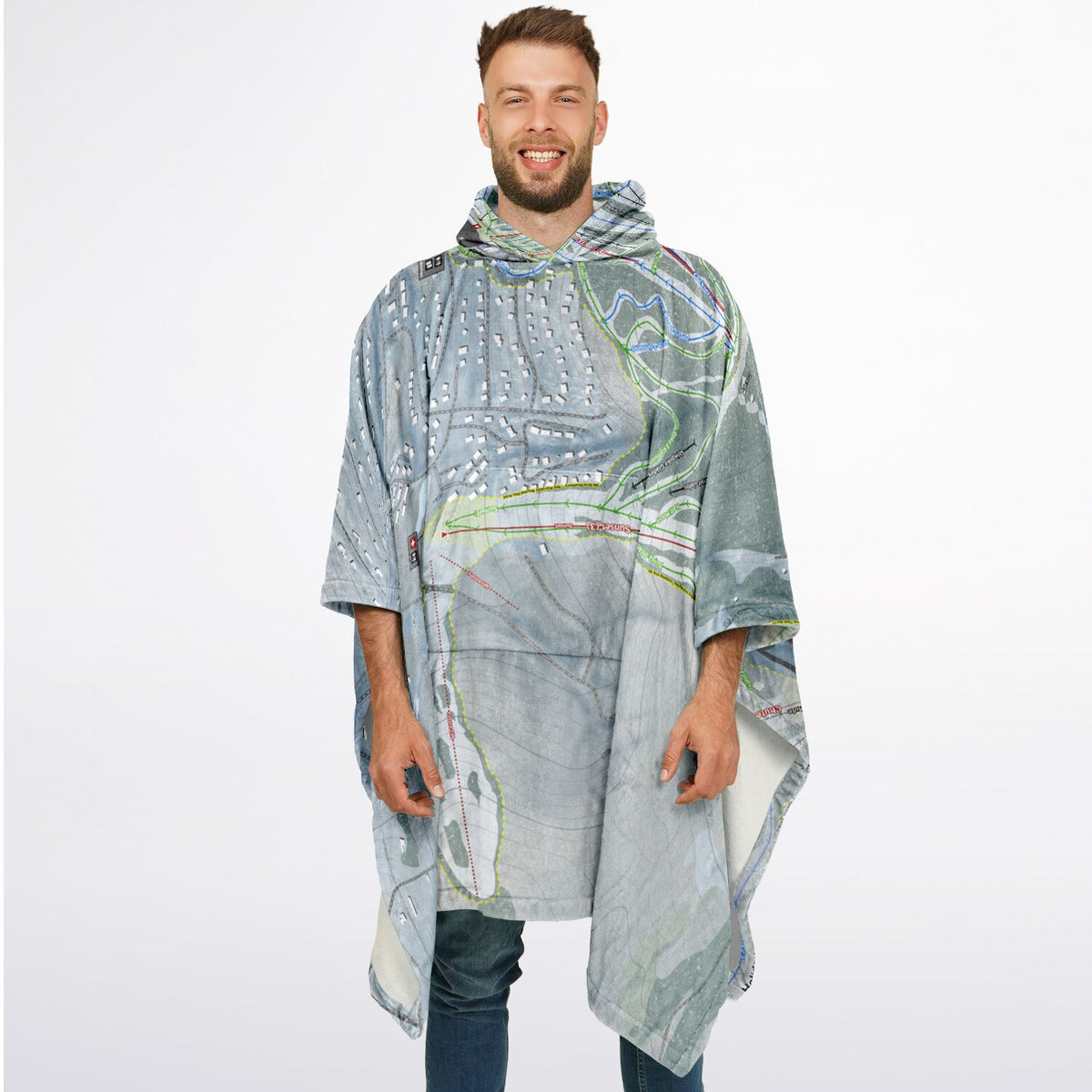 Holimont, New York Ski Resort Map Flannel Blanket Poncho