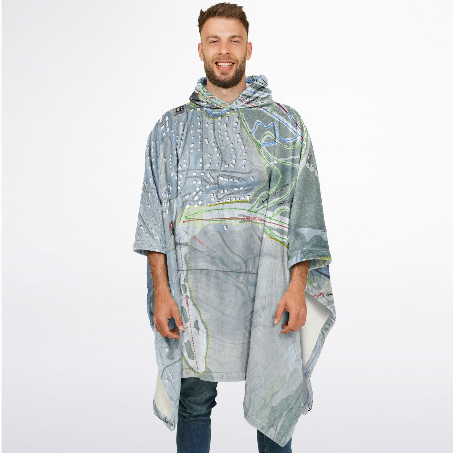 Holimont, New York Ski Resort Map Flannel Blanket Poncho
