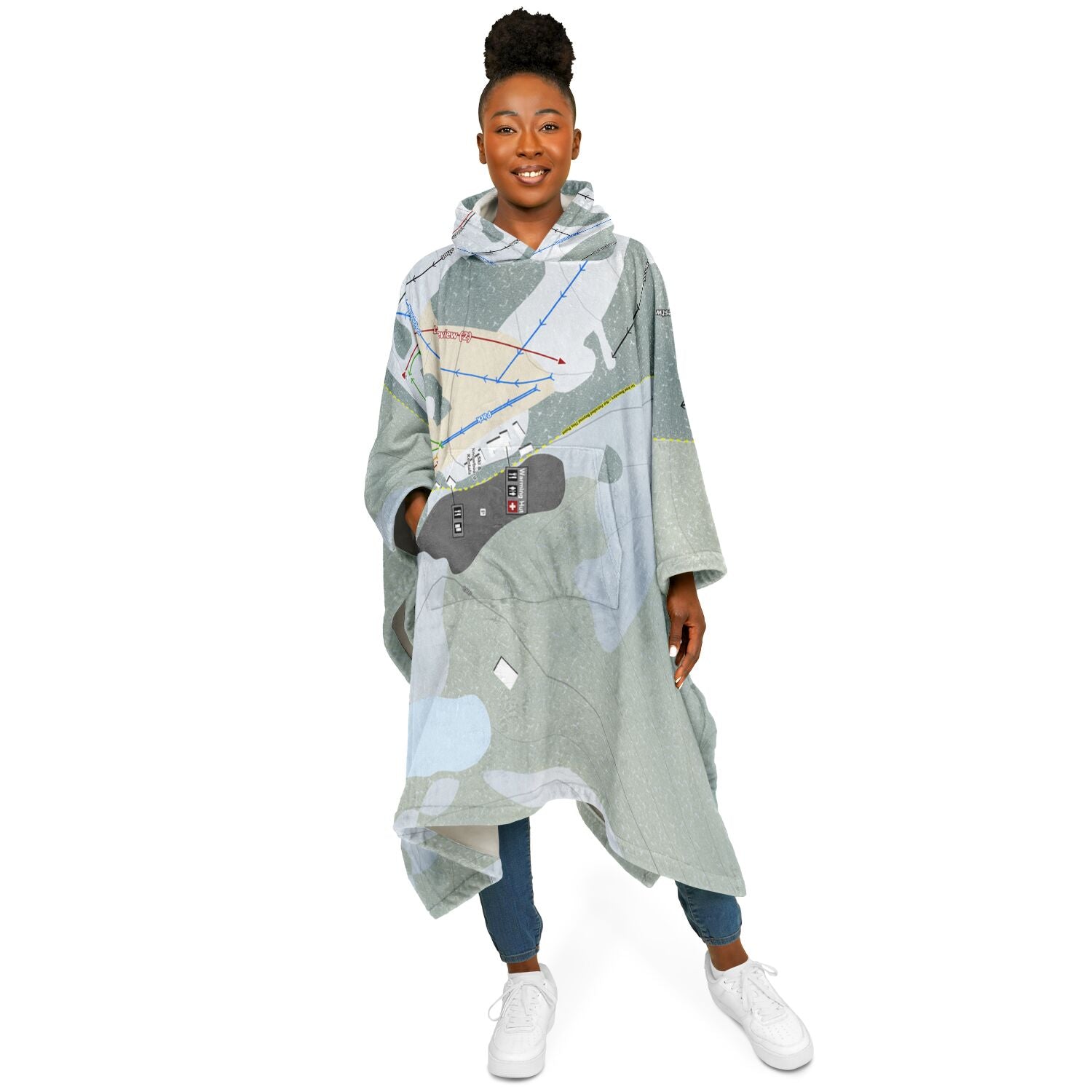 Alta Sierra, California Ski Resort Map Flannel Blanket Poncho