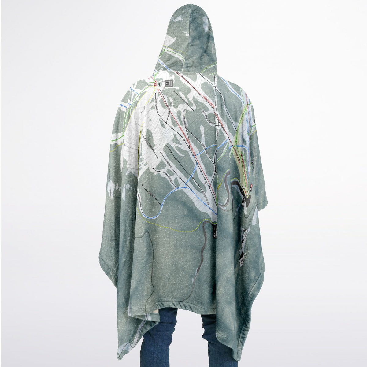 Mt Spokane, Washington Ski Resort Map Flannel Blanket Poncho