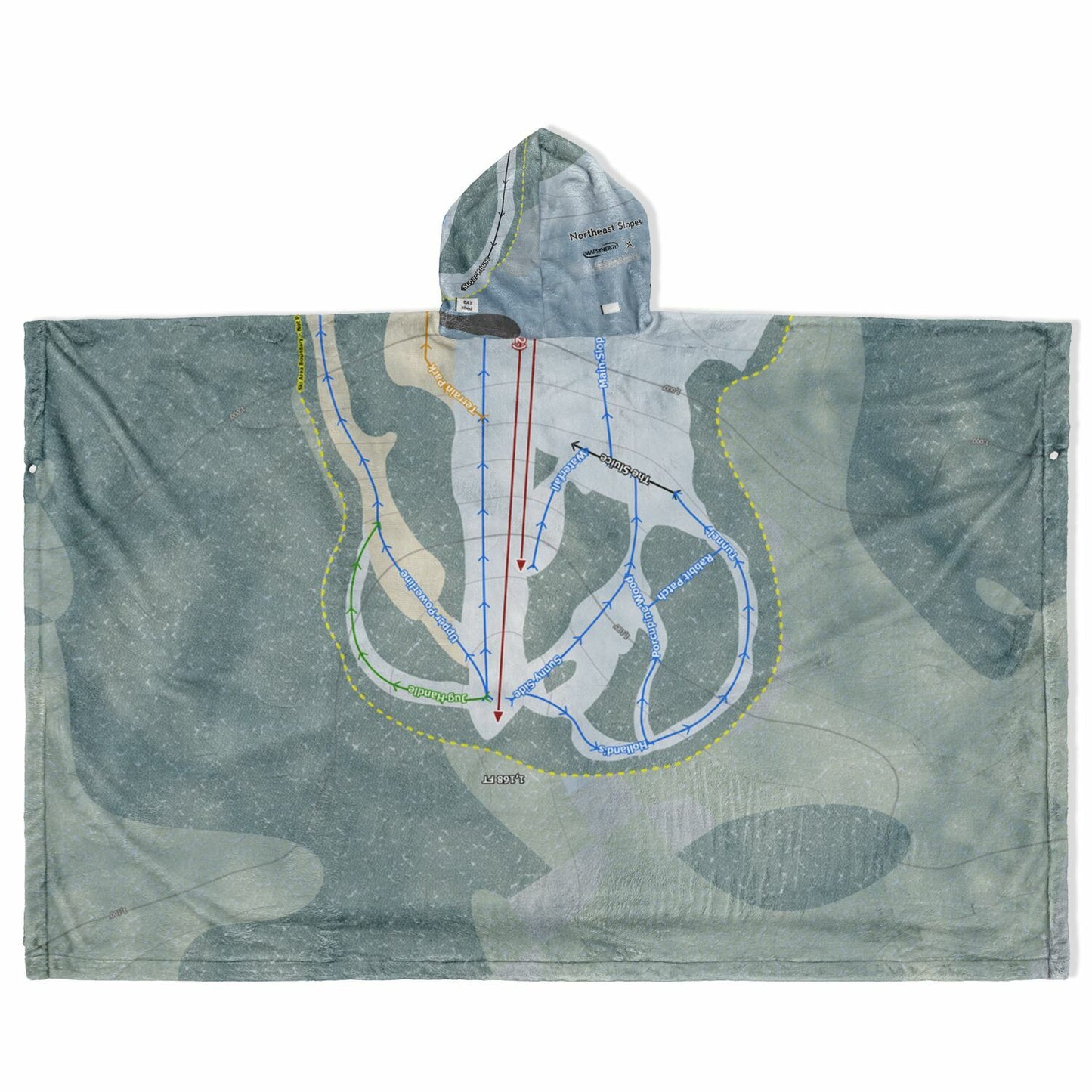 Northeast Slopes, Vermont Ski Resort Map Flannel Blanket Poncho