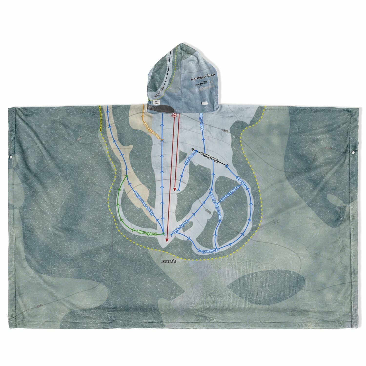 Northeast Slopes, Vermont Ski Resort Map Flannel Blanket Poncho