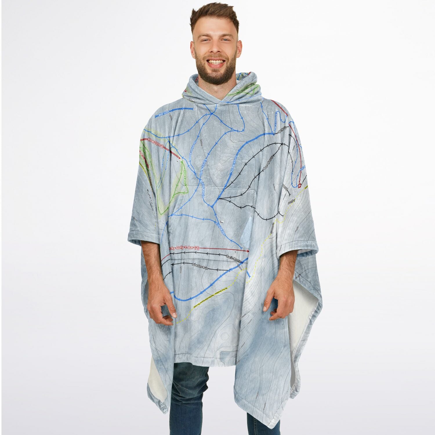 Coronet Peak, New Zealand Ski Resort Map Flannel Blanket Poncho - Powderaddicts