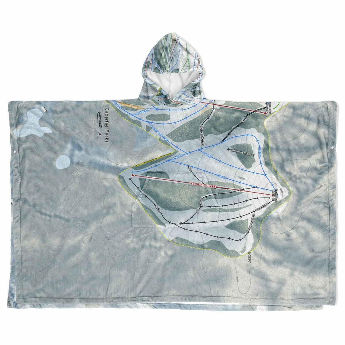 Caberfae Peaks, Michigan Ski Resort Map Flannel Blanket Poncho