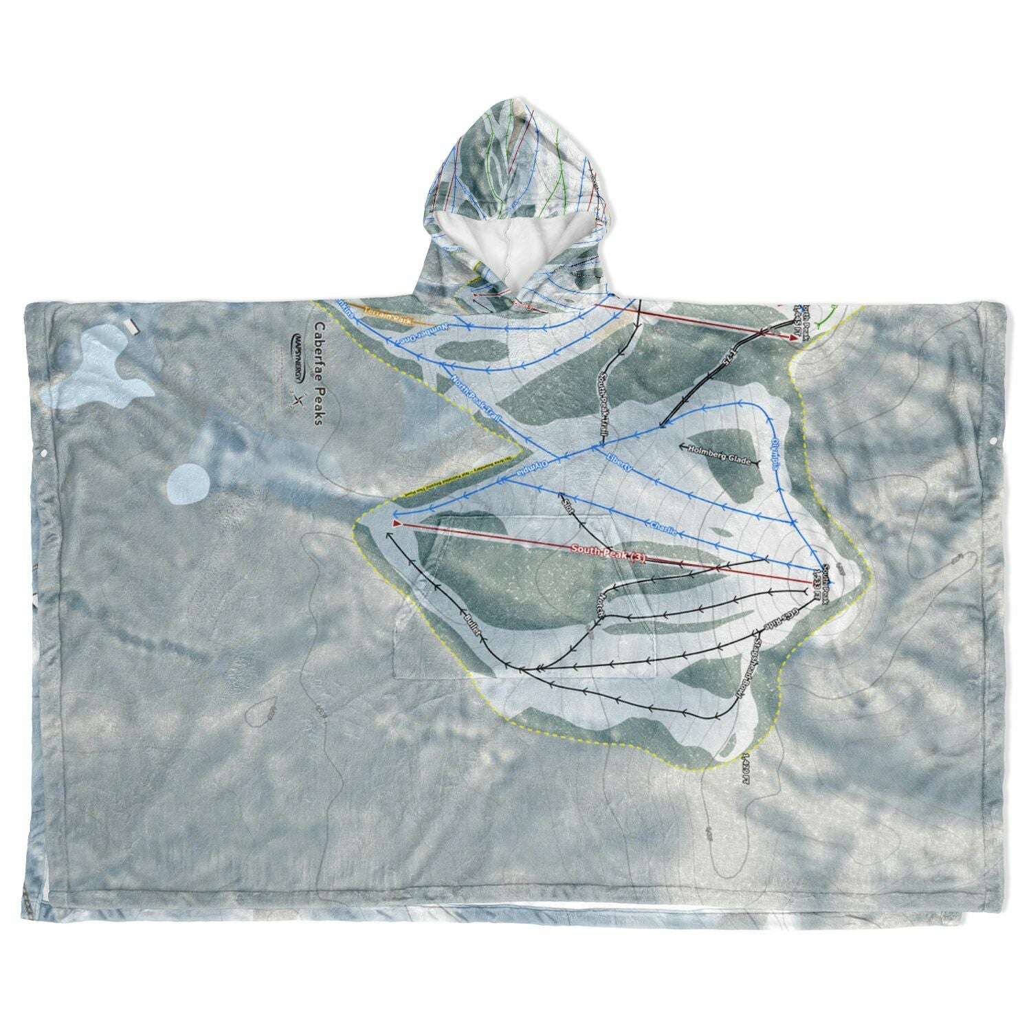 Caberfae Peaks, Michigan Ski Resort Map Flannel Blanket Poncho