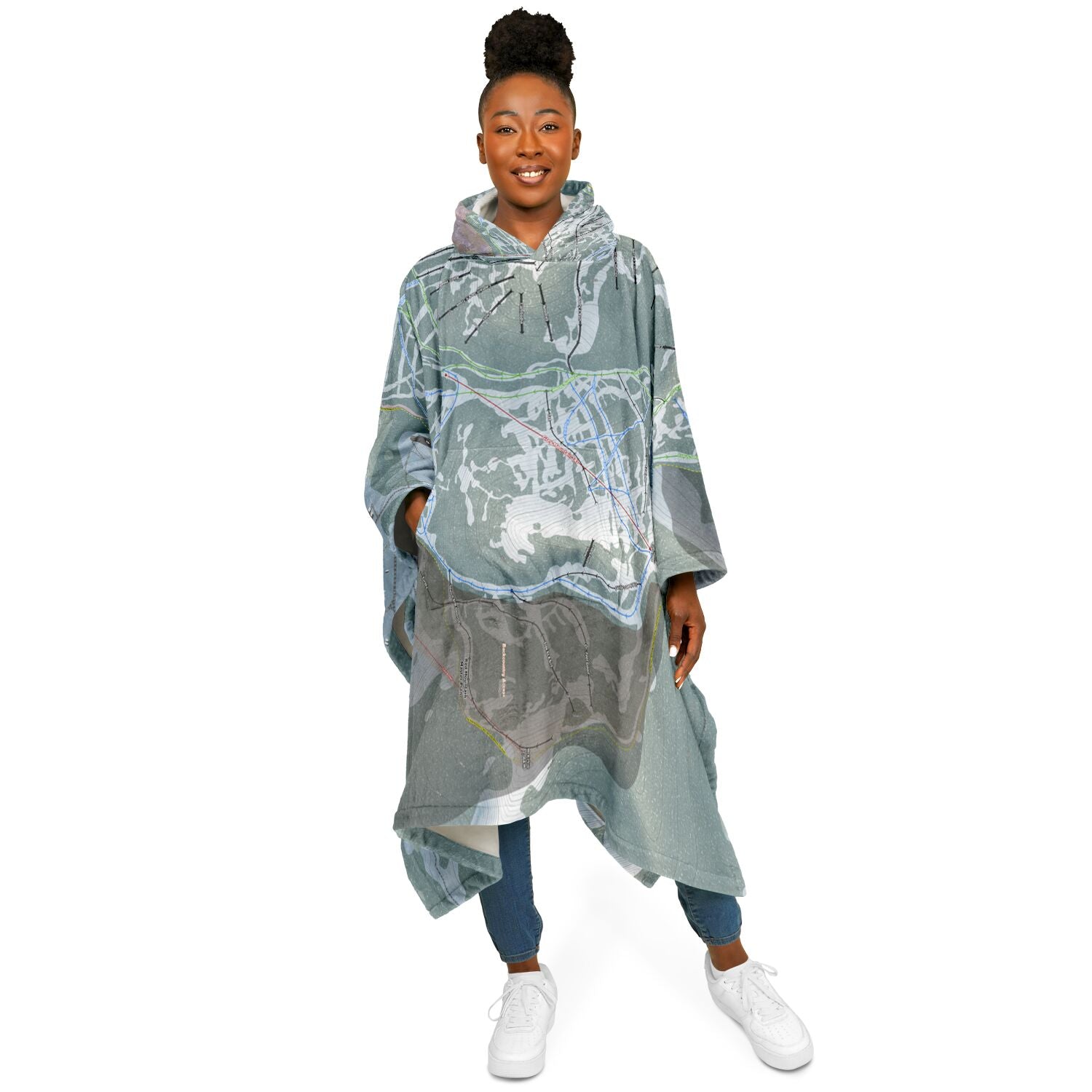 Red Mountain, British Columbia Ski Resort Map Flannel Blanket Poncho