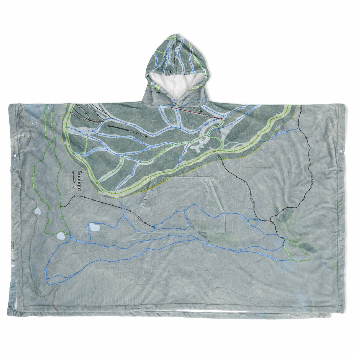 Sunlight, Colorado Ski Resort Map Flannel Blanket Poncho