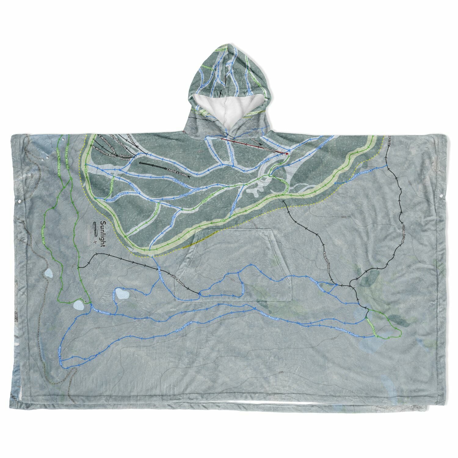 Sunlight, Colorado Ski Resort Map Flannel Blanket Poncho