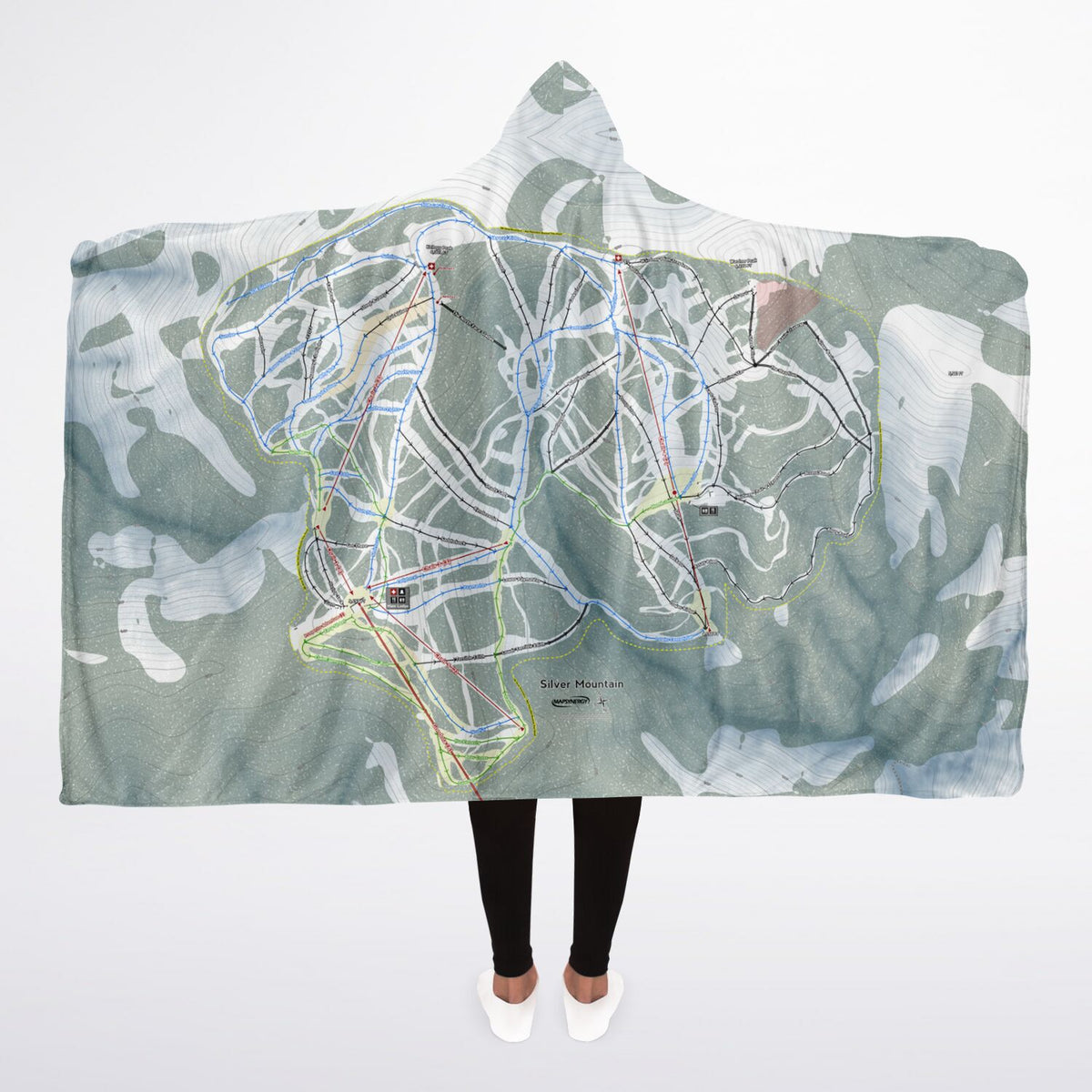 Silver Mountain, Idaho Ski Trail Map - Adult Hooded Blanket