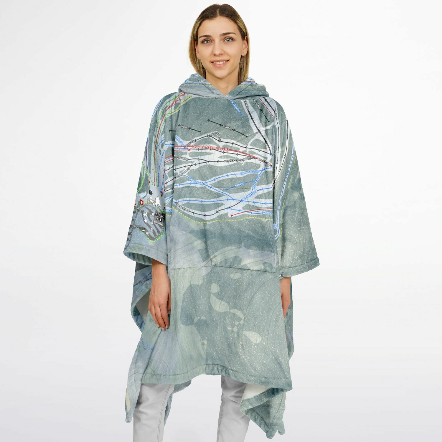 Waterville Valley, New Hampshire Ski Resort Map Flannel Blanket Poncho