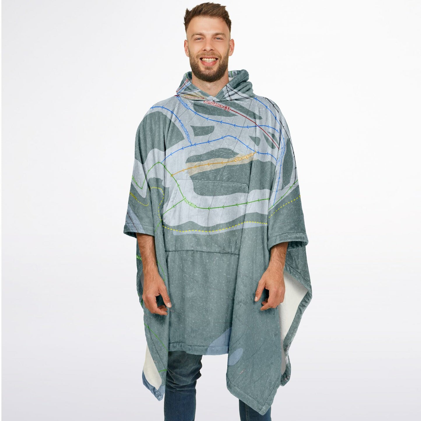 Fairmont Hot Springs, British Columbia Ski Resort Map Flannel Blanket Poncho