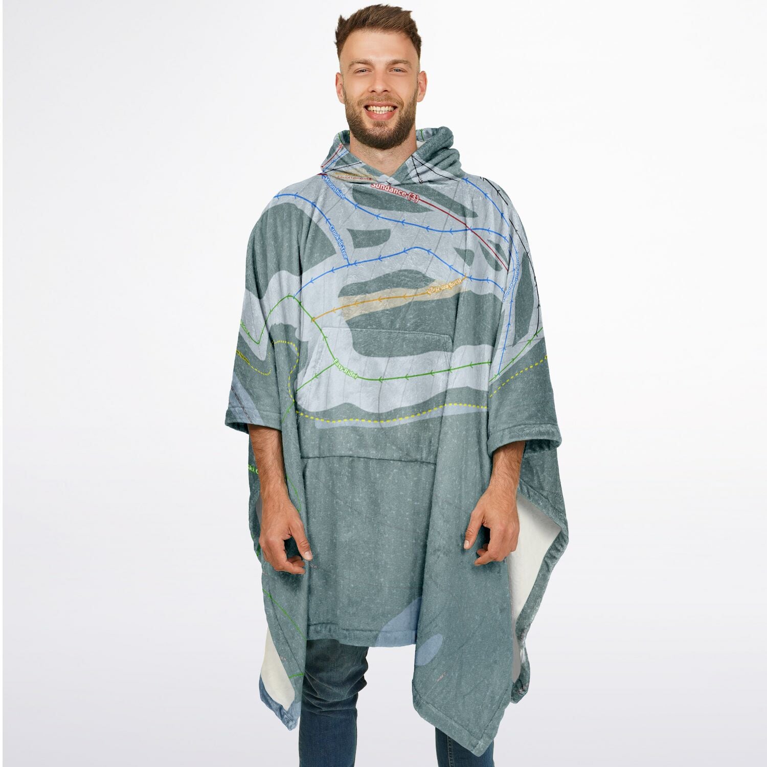 Fairmont Hot Springs, British Columbia Ski Resort Map Flannel Blanket Poncho