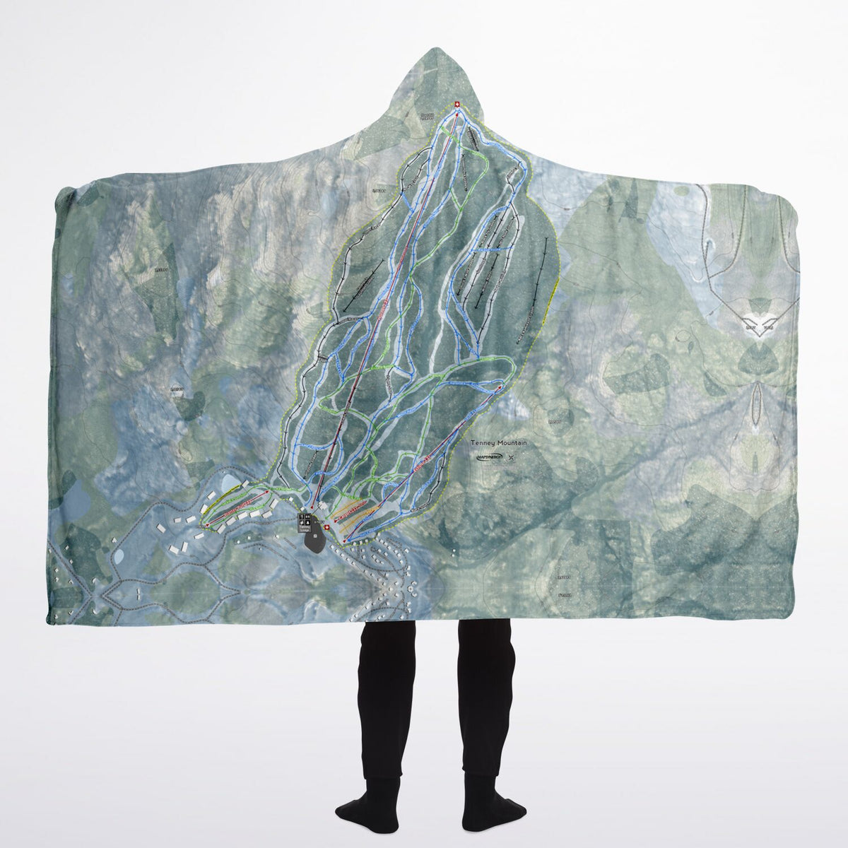 Tenney Mountain, New Hampshire Ski Trail Map - Adult Hooded Blanket