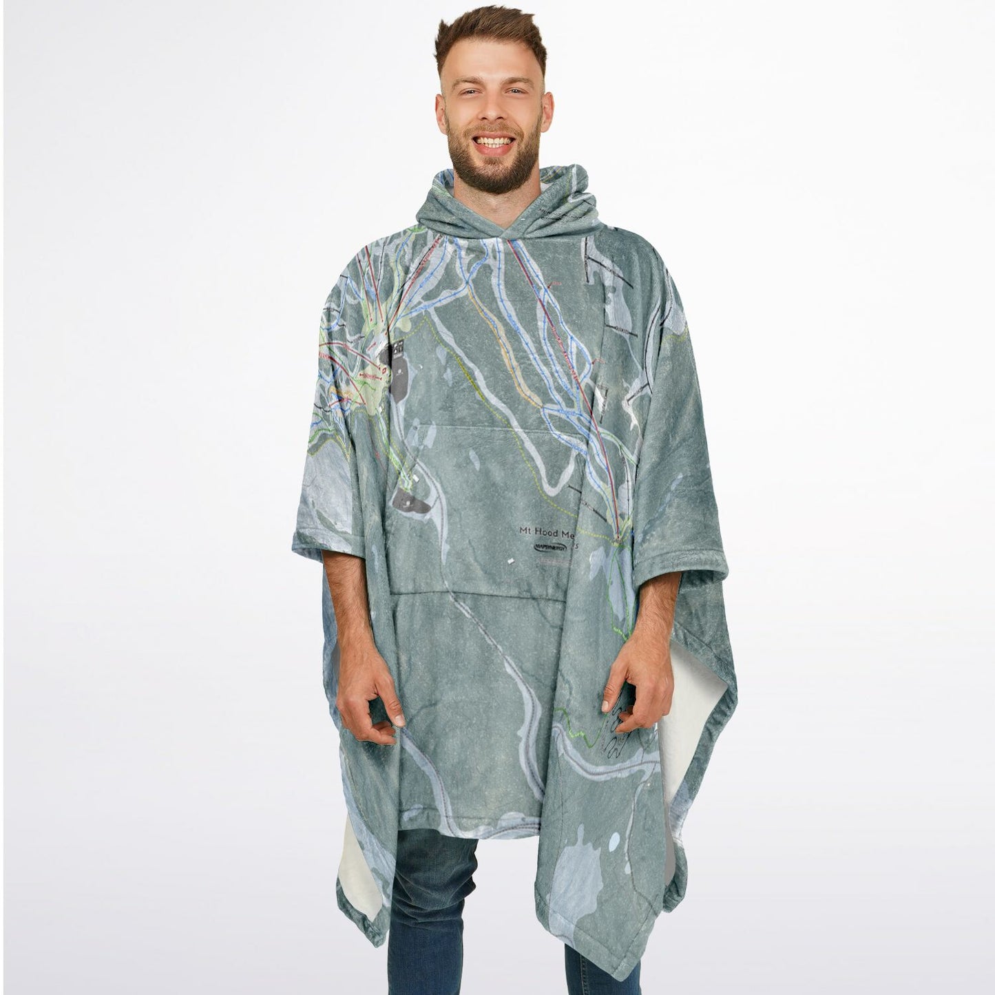Mt Hood Meadows, Oregon Ski Resort Map Flannel Blanket Poncho