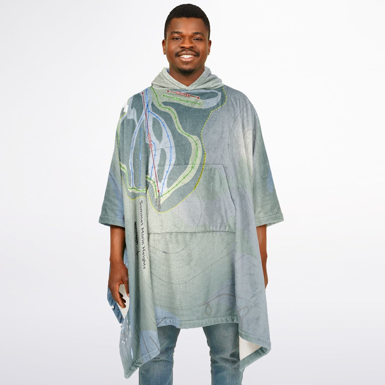 Sommet Morin Heights, Quebec Ski Resort Map Flannel Blanket Poncho