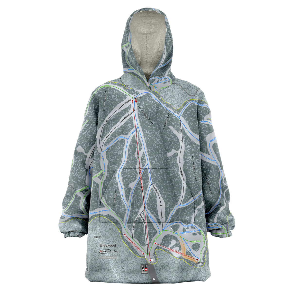 Bluewood, Washington Ski Trail Map - Snug Hoodie