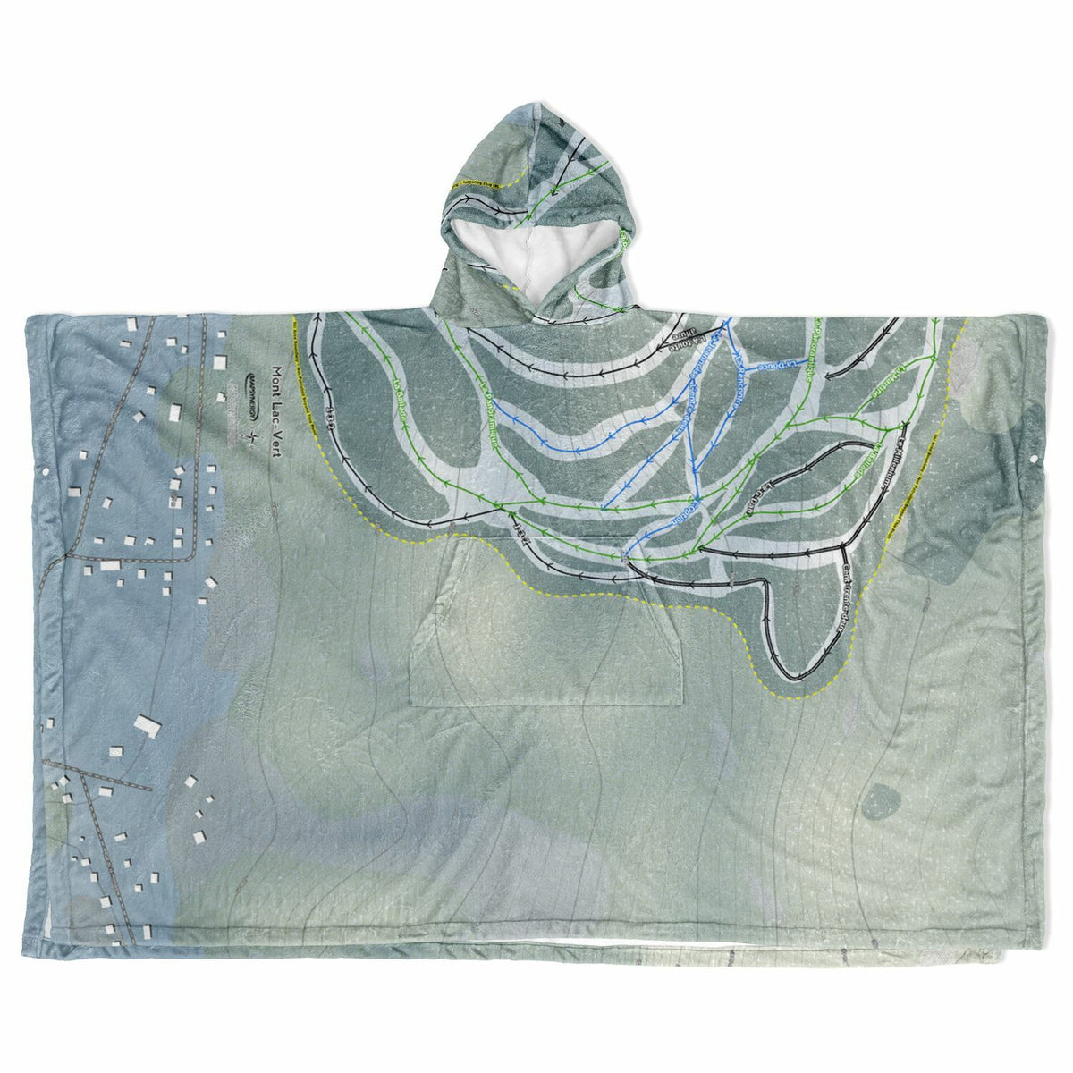 Mont Lac-Vert, Quebec Ski Resort Map Flannel Blanket Poncho
