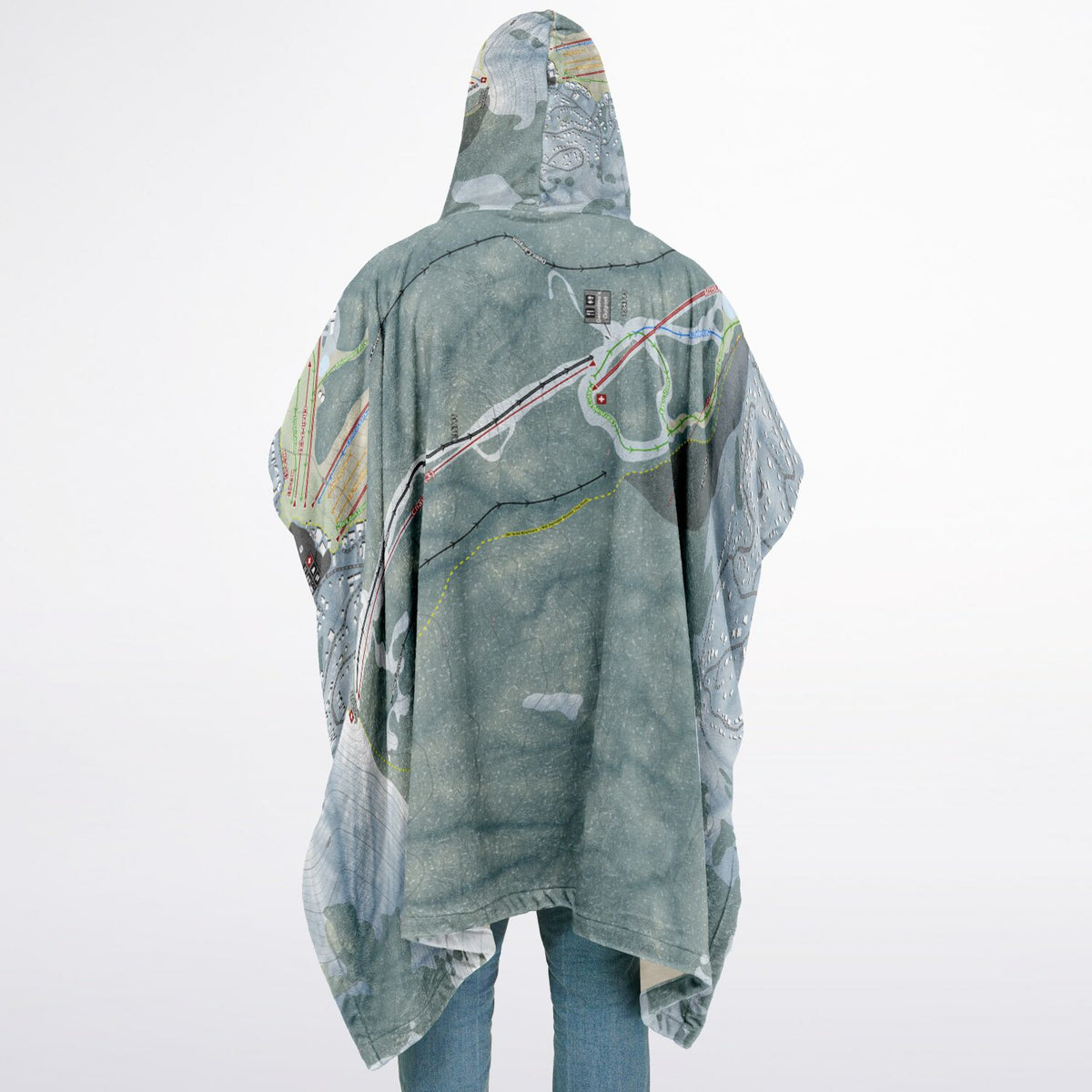 Bear Mountain, California Ski Resort Map Flannel Blanket Poncho