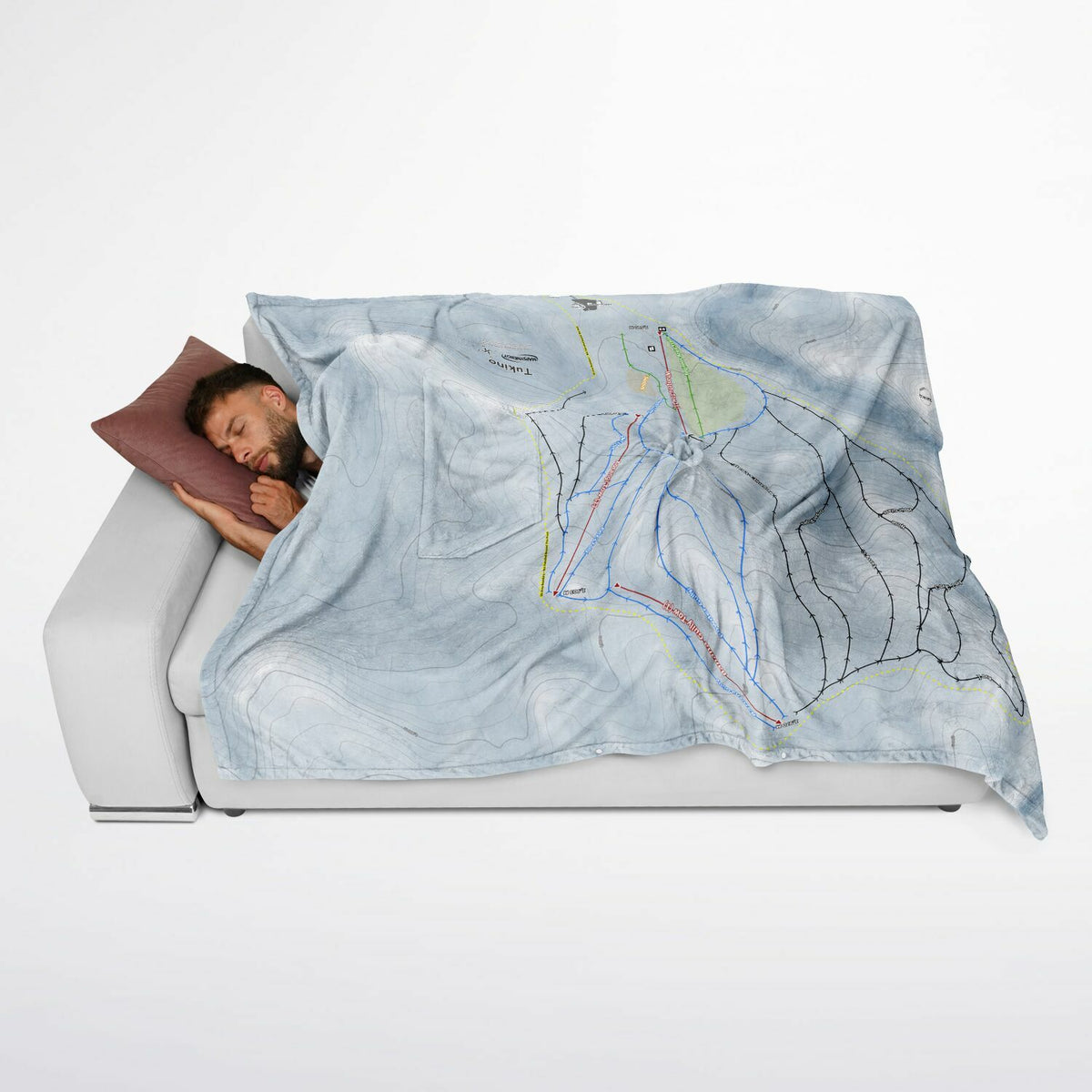 Tukino, New Zealand Ski Resort Map Flannel Blanket Poncho