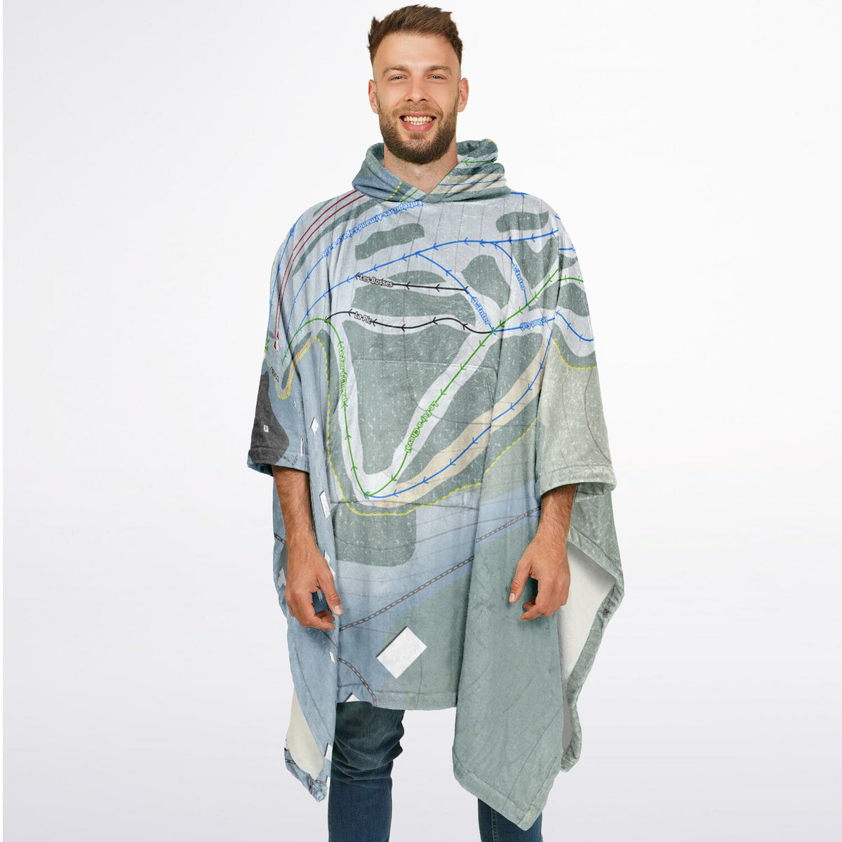 Le Petit Chamonix, Quebec Ski Resort Map Flannel Blanket Poncho