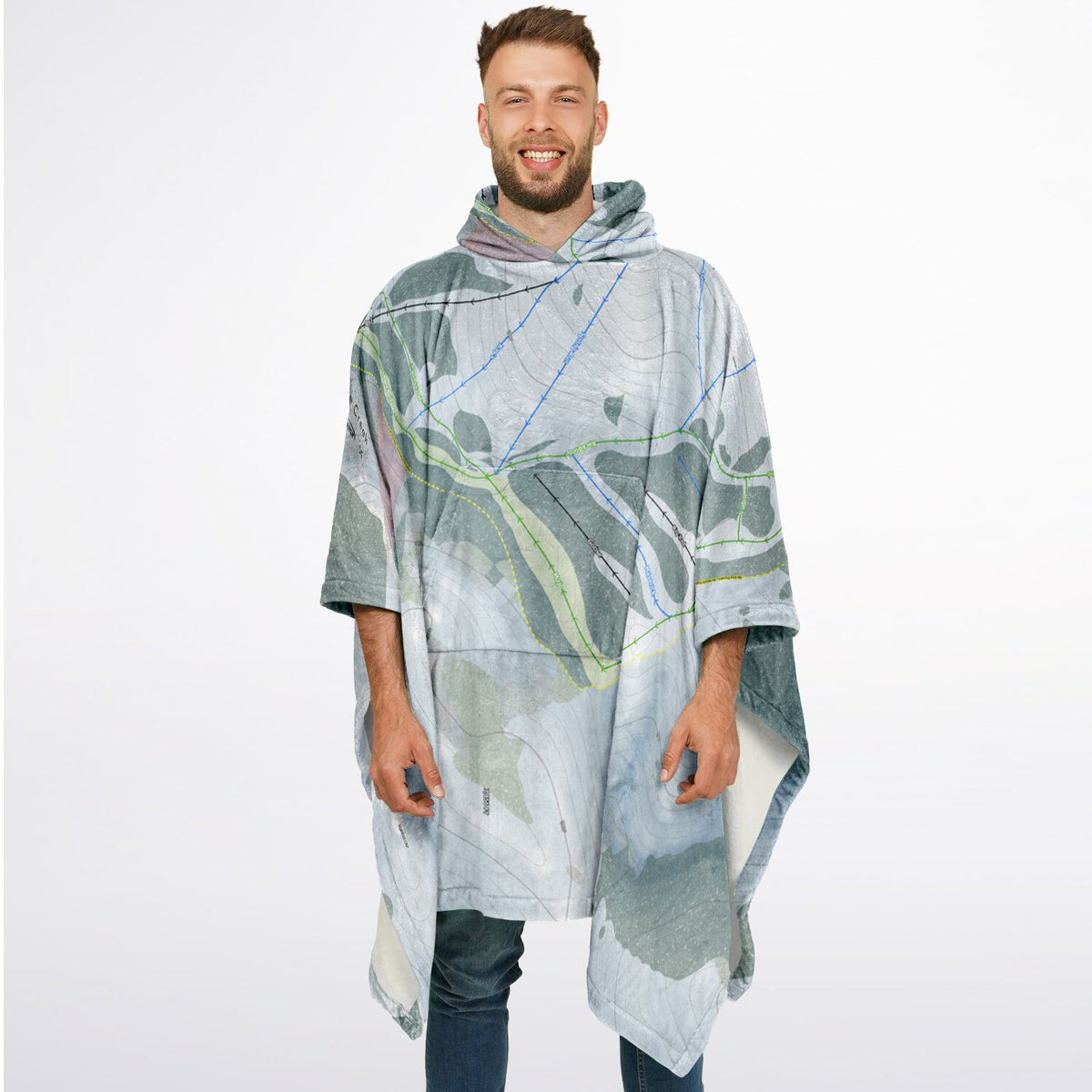 Pine Creek, Wyoming Ski Resort Map Flannel Blanket Poncho