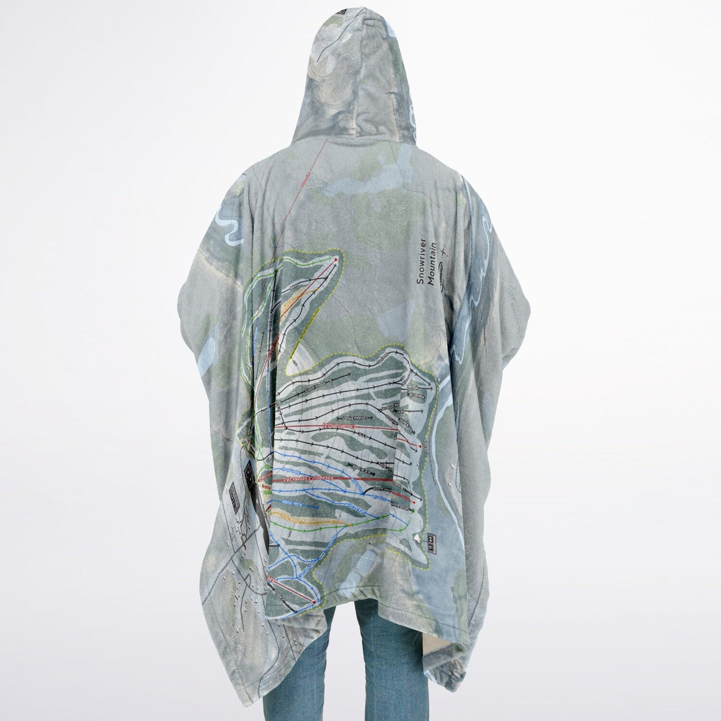Snowriver Mountain, Michigan Ski Resort Map Flannel Blanket Poncho