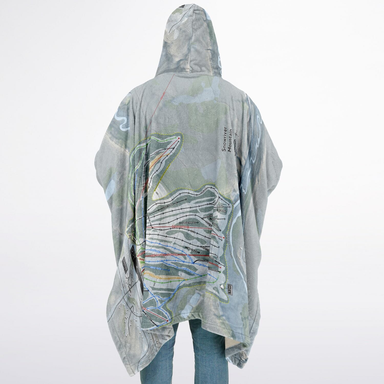Snowriver Mountain, Michigan Ski Resort Map Flannel Blanket Poncho