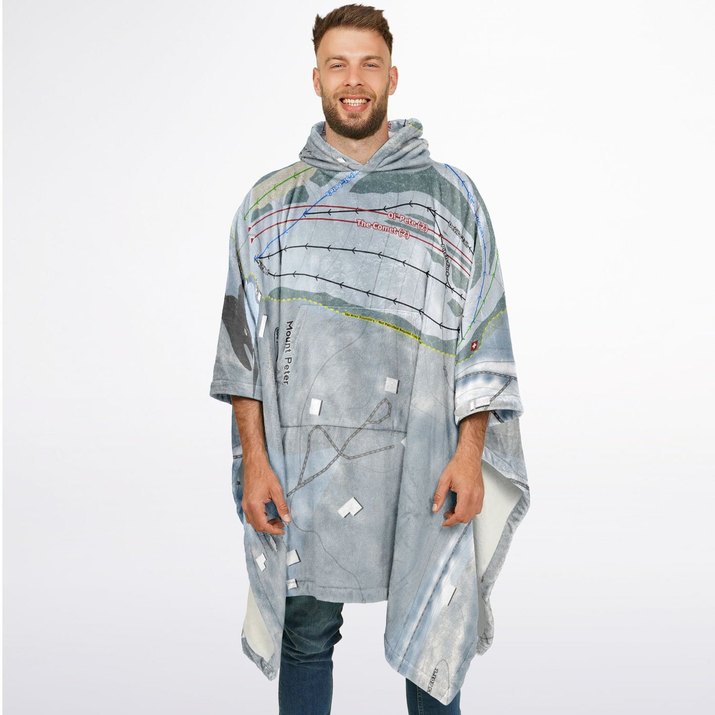 Mount Peter, New York Ski Resort Map Flannel Blanket Poncho