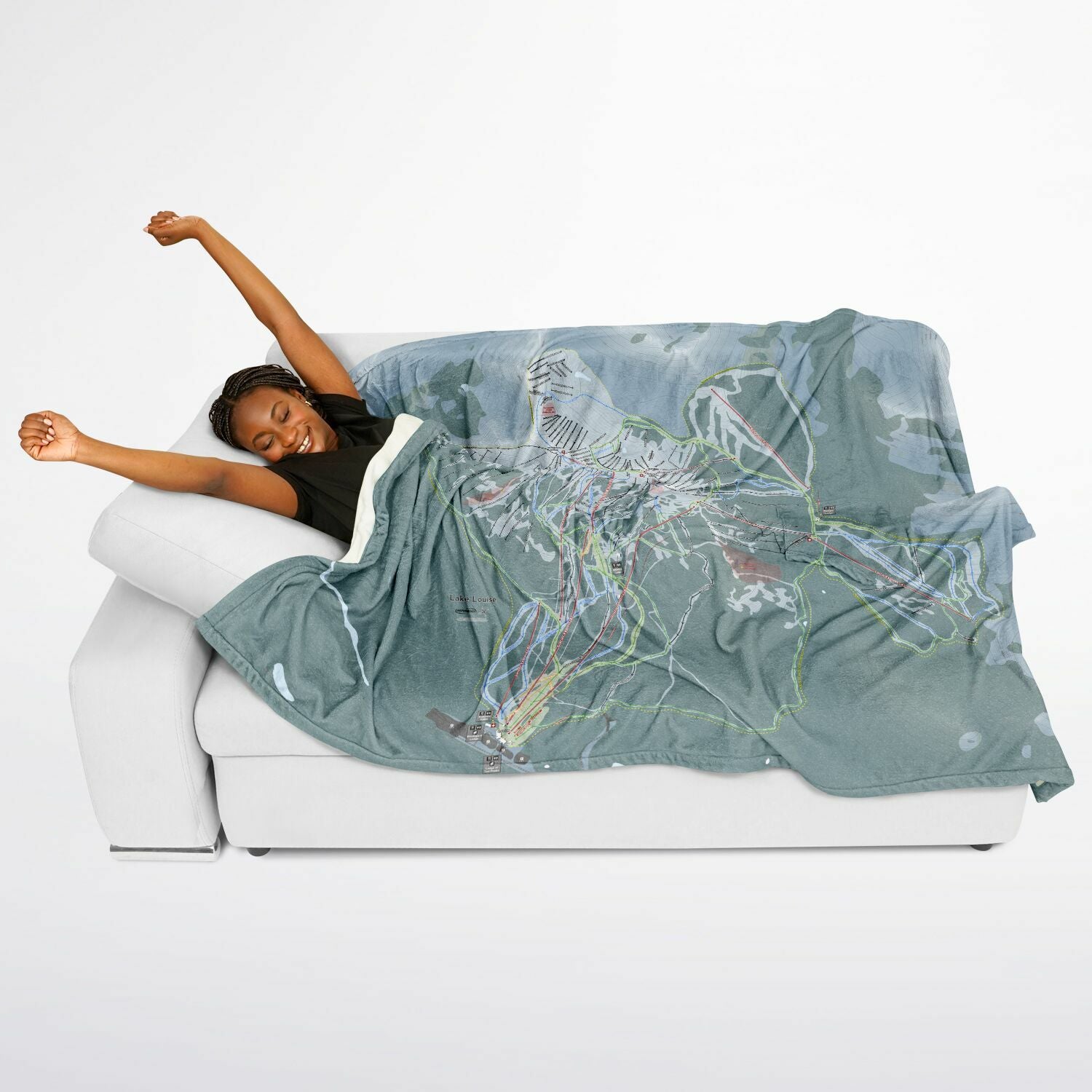 Lake Loiuse, Alberta Ski Resort Map Flannel Blanket Poncho