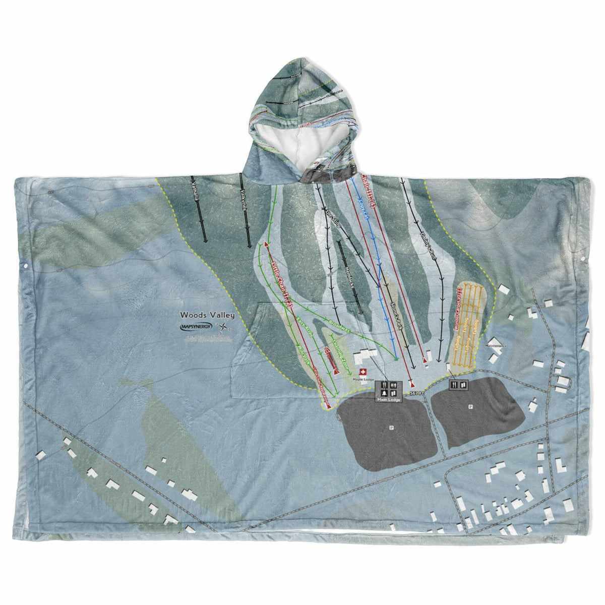 Woods Valley, New York Ski Resort Map Flannel Blanket Poncho