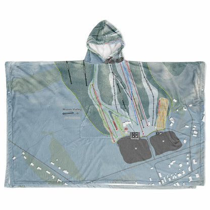 Woods Valley, New York Ski Resort Map Flannel Blanket Poncho