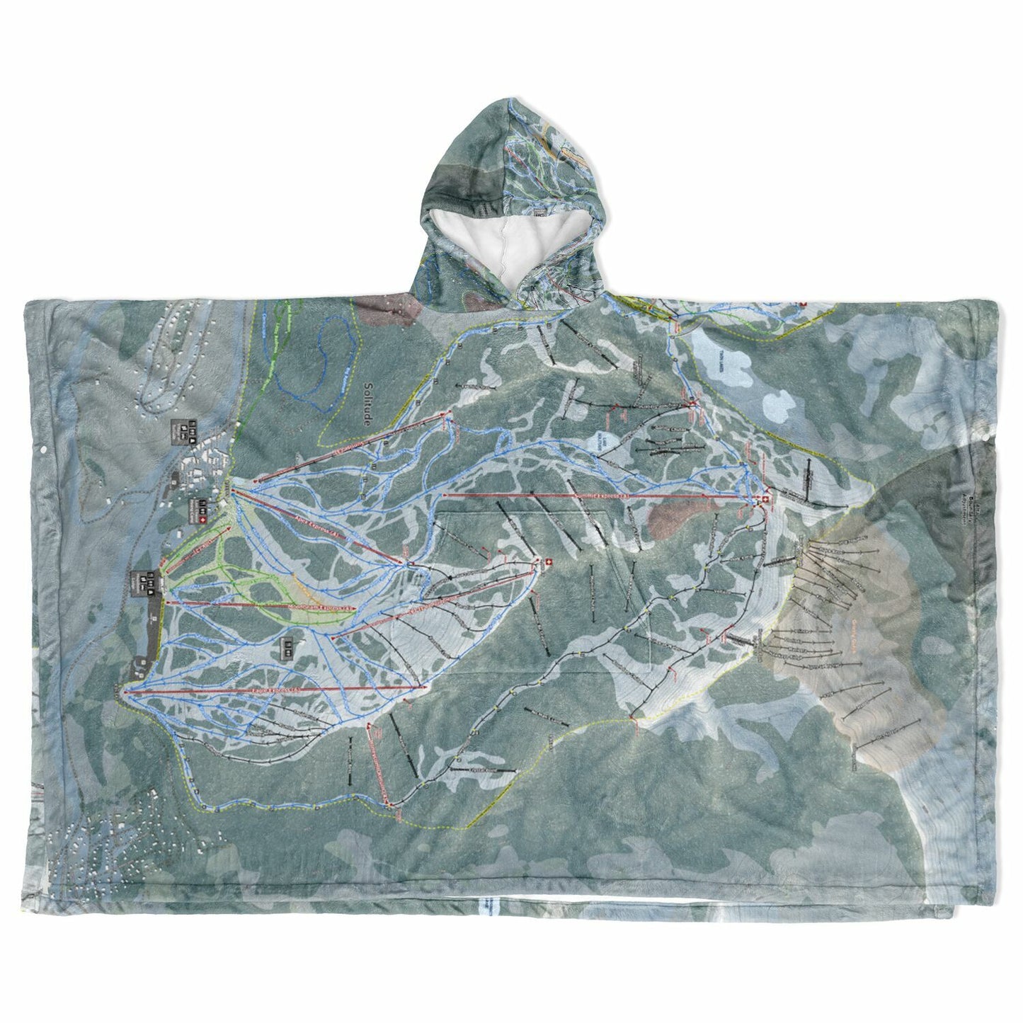 Big Cottonwood Canyon, Utah Ski Resort Map Flannel Blanket Poncho