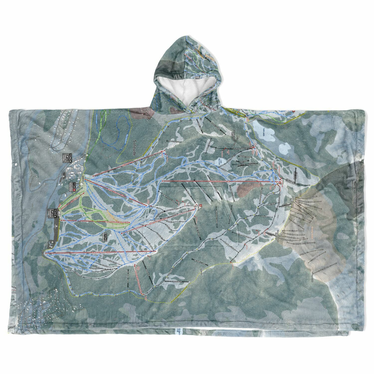Big Cottonwood Canyon, Utah Ski Resort Map Flannel Blanket Poncho
