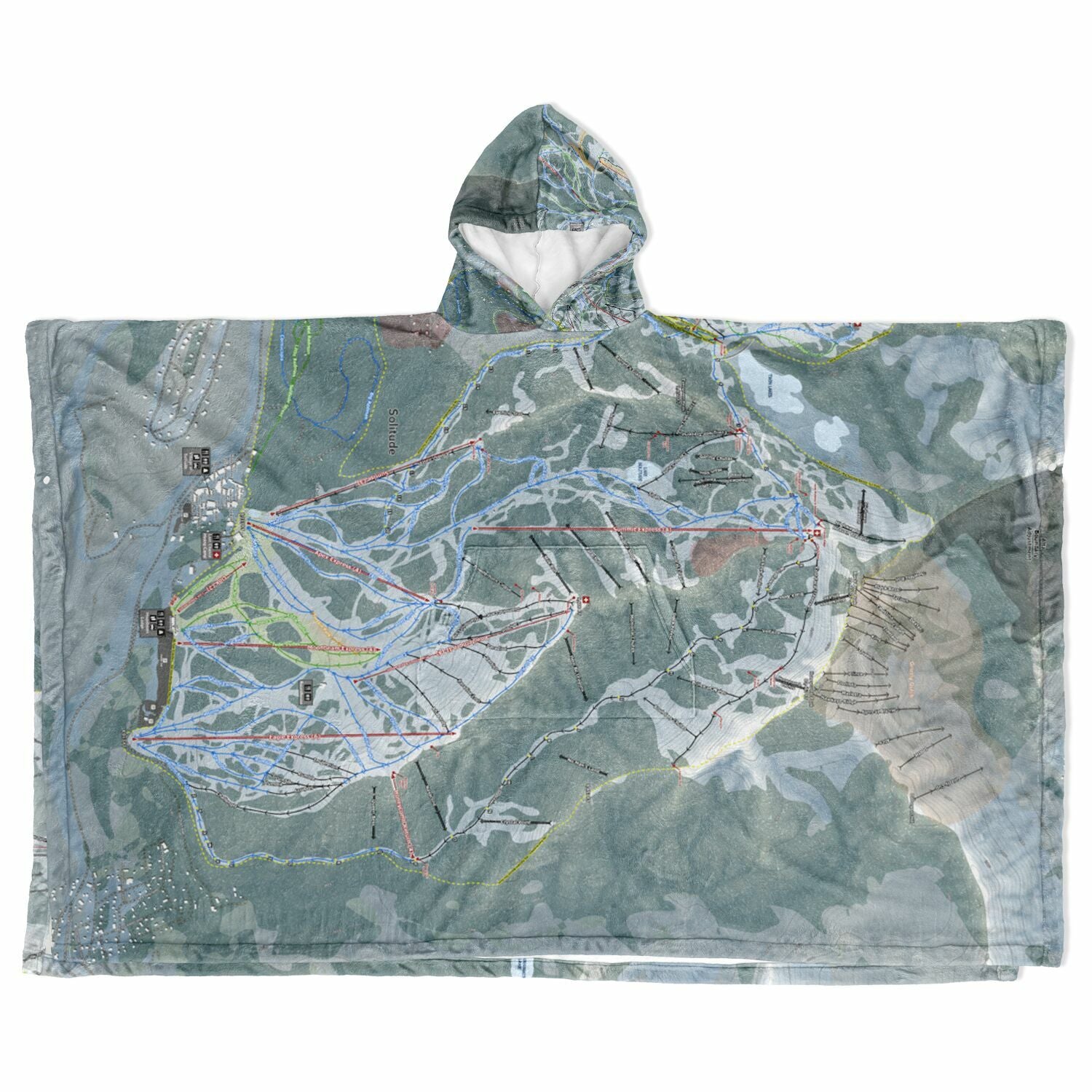 Big Cottonwood Canyon, Utah Ski Resort Map Flannel Blanket Poncho