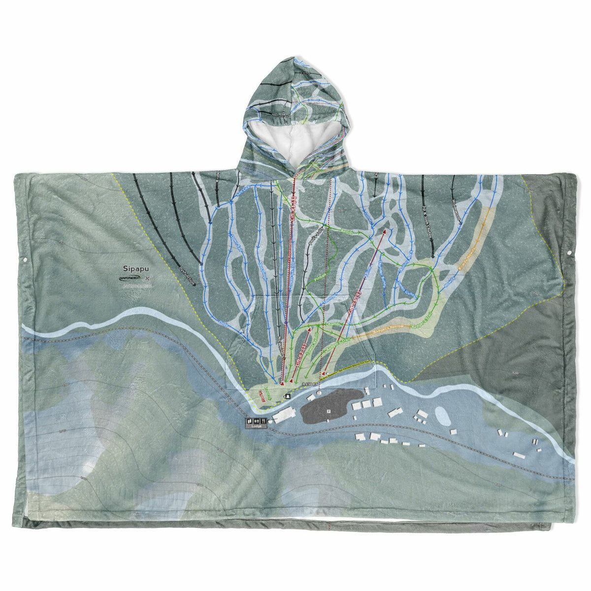 Sipapu, New Mexico Ski Resort Map Flannel Blanket Poncho