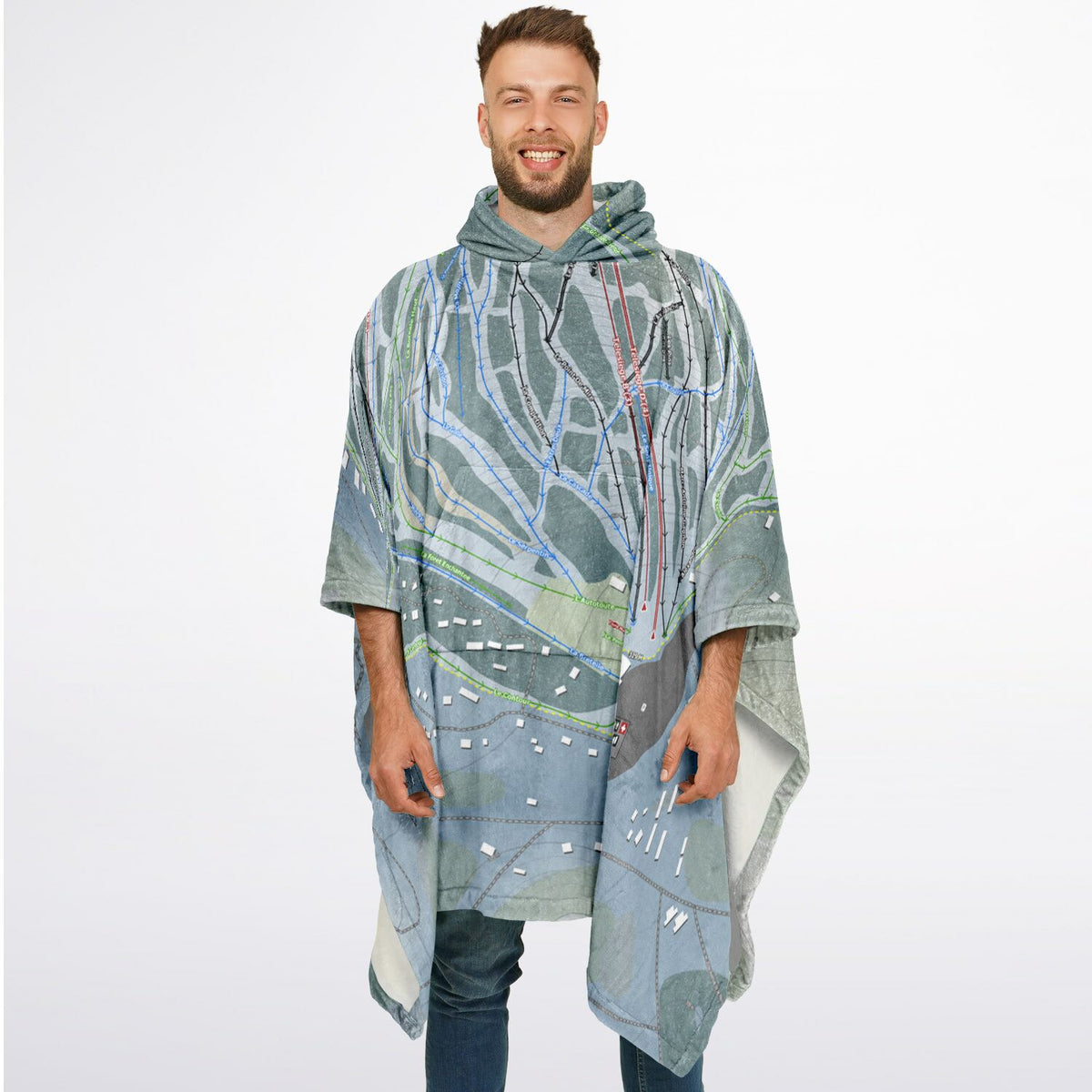 Val Saint-Come, Quebec Ski Resort Map Flannel Blanket Poncho