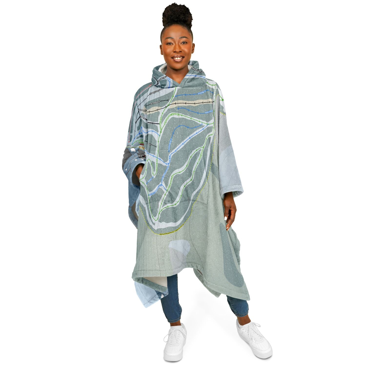 Mont Saint-Mathieu, Quebec Ski Resort Map Flannel Blanket Poncho