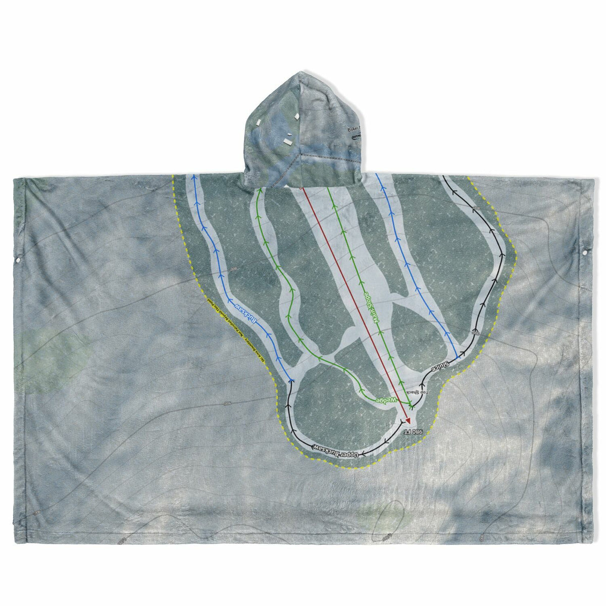 Baker Mountain, Maine Ski Resort Map Flannel Blanket Poncho